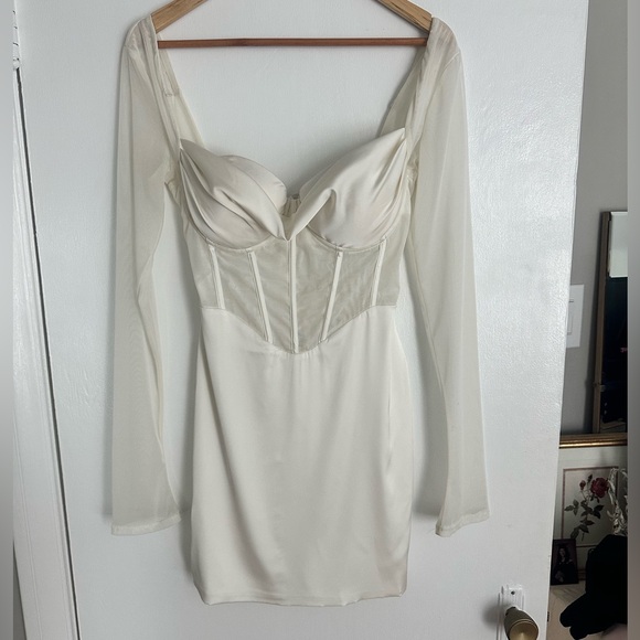 Oh Polly Other - Oh Polly Ivory Sheer Sleeve Bustier Slip Dress